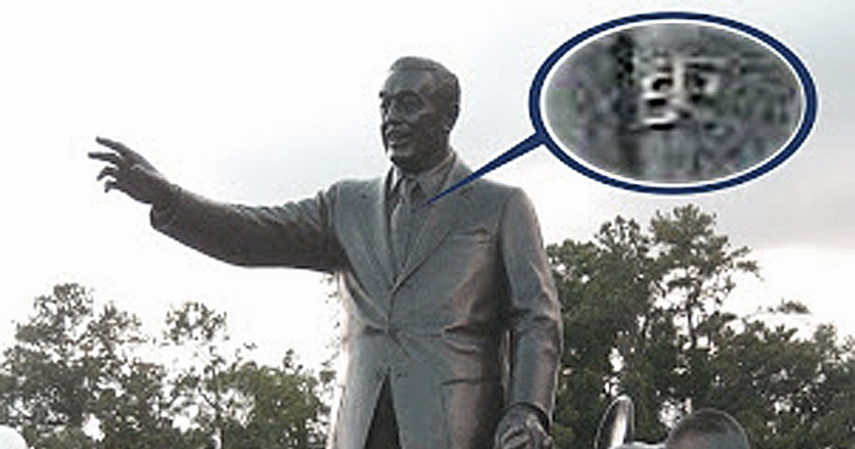 Walt Disney's tie pin in the Magic Kingdom Partners statue contains Smoke Tree Ranch logo