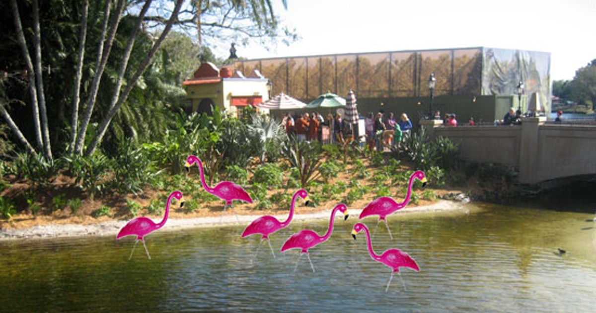 Epcot flamingos at the Mexico pavilion