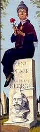 Haunted Mansion stretching room portrait of widow on gravestone