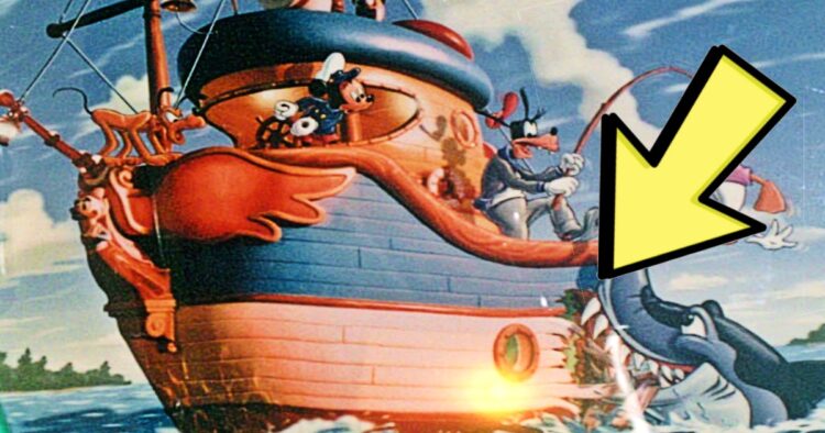 A shark rips a hole in Donald's Boat at Mickey's Toontown Fair
