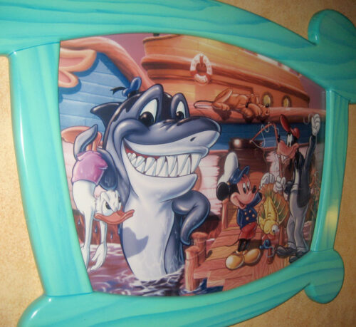 Picture of shark hanging out with Mickey, Donald, and Goofy in Mickey's House in Mickey's Toontown Fair