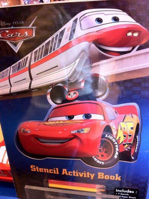 A Pixar Cars Character activity booklet featuring the Walt Disney World monorail