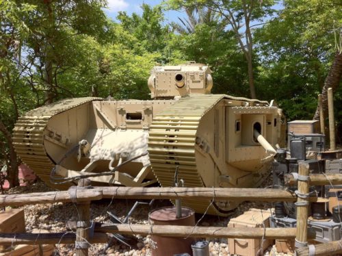 Refurbished Indiana Jones tank outside the Hollywood Studios stunt spectacular