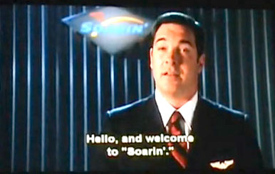 Flight attendant Patrick Warburton in the Soarin' preshow