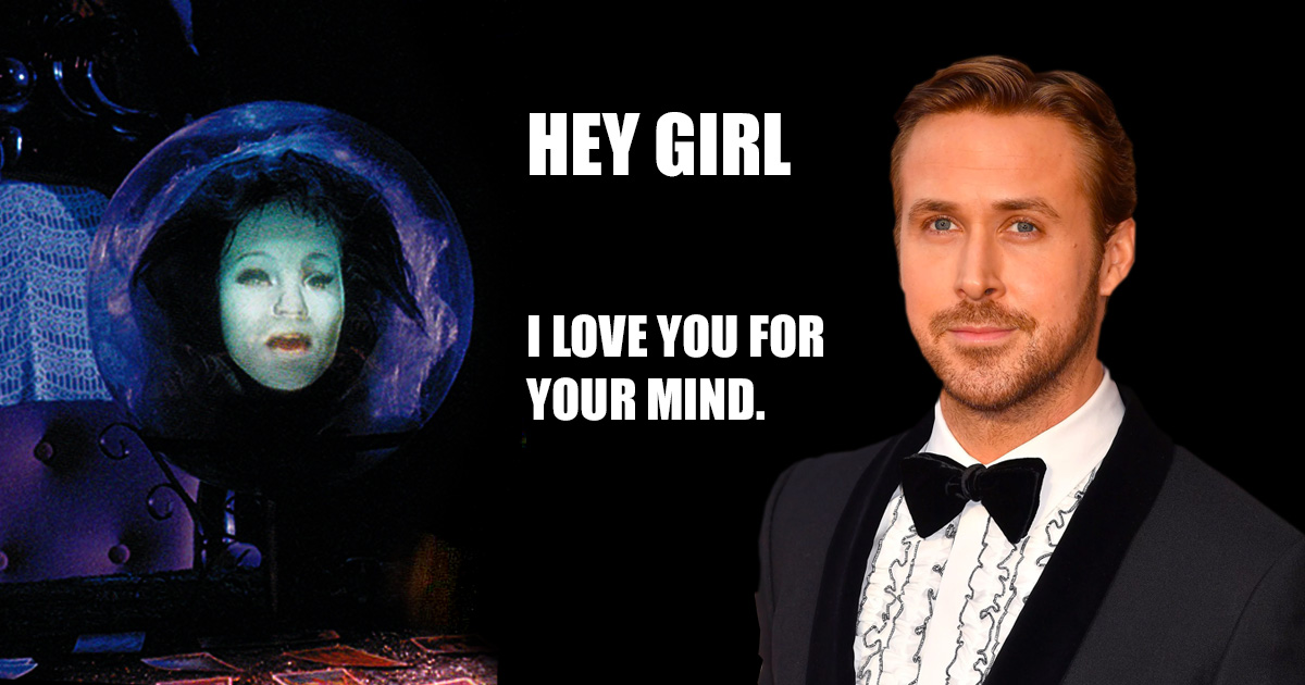 Ryan Gosling and Madame Leota of the Haunted Mansion