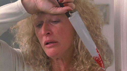 Glenn Close as Alex Forrest in Fatal Attraction, holding a bloody knife