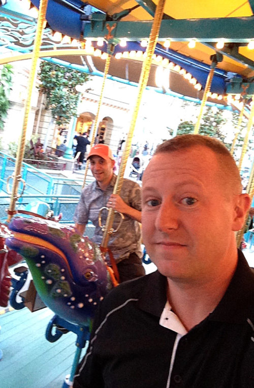 Team Parkeology aboard King Triton's Carousel of the Sea purple whales