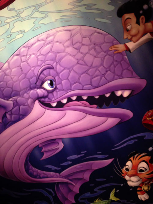 Sinbad's Storybook Voyage purple whale mural at Tokyo DisneySea