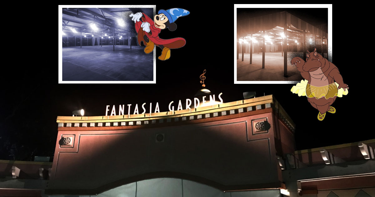 Fantasia Gardens Pavilions Dancing Hippo and Sorcerer's Apprentice