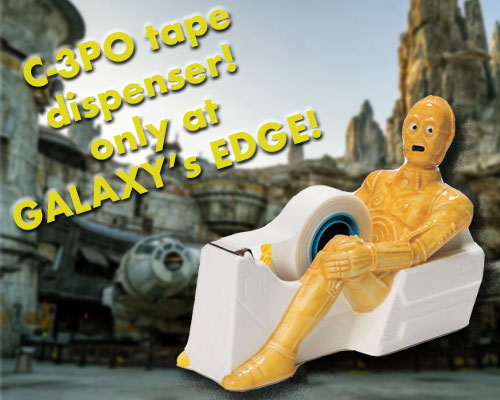 Ridiculous C-3PO tape dispenser at Star Wars Galaxy's Edge