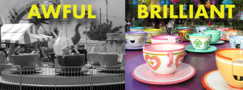 Comparison of Teacups rides in the 1950s