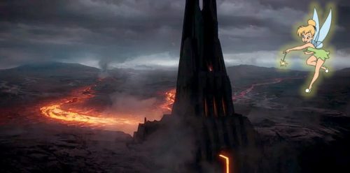 Tinker Bell appears over Mustafar in Star Wars Biomes