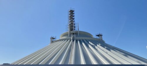 Maintenance stairs on the side of Space Mountain.