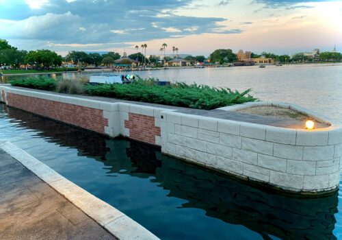 The dock behind Rose & Crown Pub at the Epcot UK Pavilion