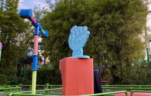 Giant plastic "sheep" playing piece for the Bo Peep Board Game in the queue for Toy Story Mania at Disney's Hollywood Studios