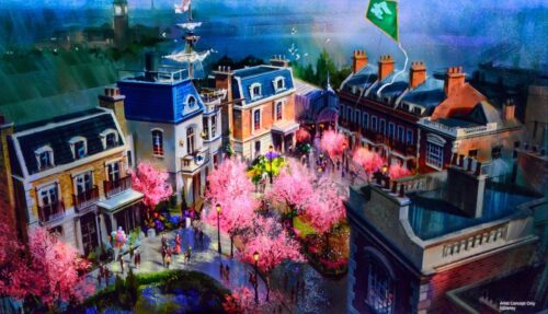 Concept art for Mary Poppins attraction at United Kingdom pavilion at Epcot