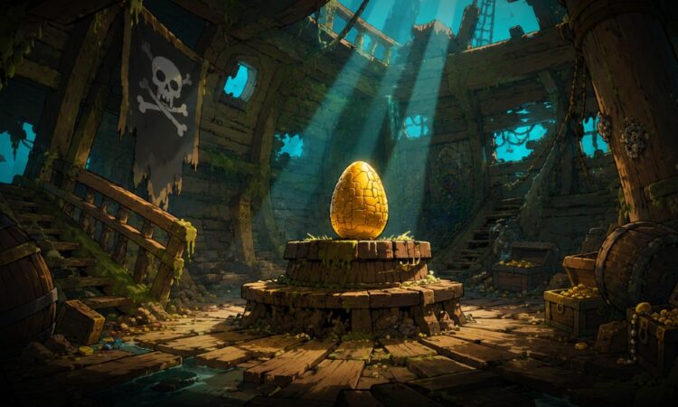 golden easter egg hiding in the pirate ship from Peter Pan