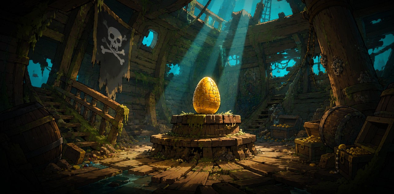 golden easter egg hiding in the pirate ship from Peter Pan