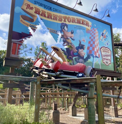 Barnstormer Starring the Great Goofini billboard at Magic Kingdom