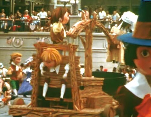 America on Parade float featuring witch ducking