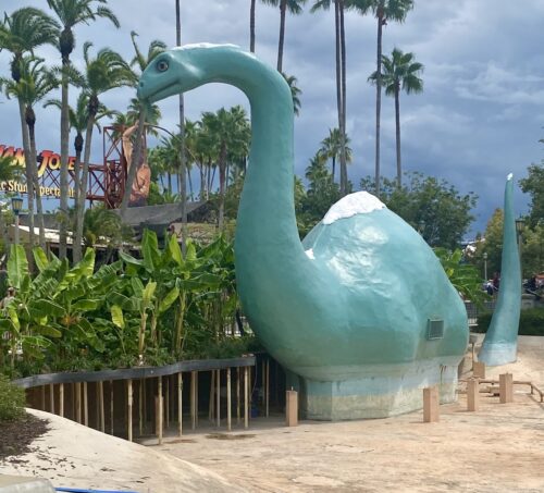 Echo Lake drained, revealing the base of Dinosaur Gertie